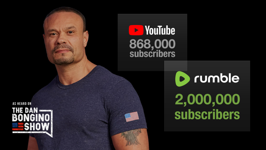 Man in t-shirt posing beside number of subscribers on YouTube and Rumble.