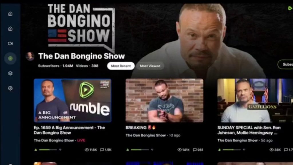 The Dan Bongino show overview page on Rumble